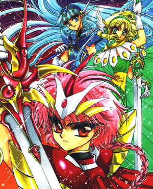 Umi (blue), Fuu (green), and Hikaru (red)