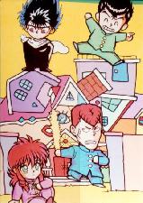 Chibis of (top to bottom, left to right): Hiei, Yusuke, Kuwabara, and Kurama. =^_^=