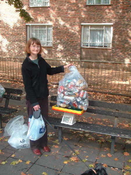 Weighing collected cans at the 27 September recycle pick