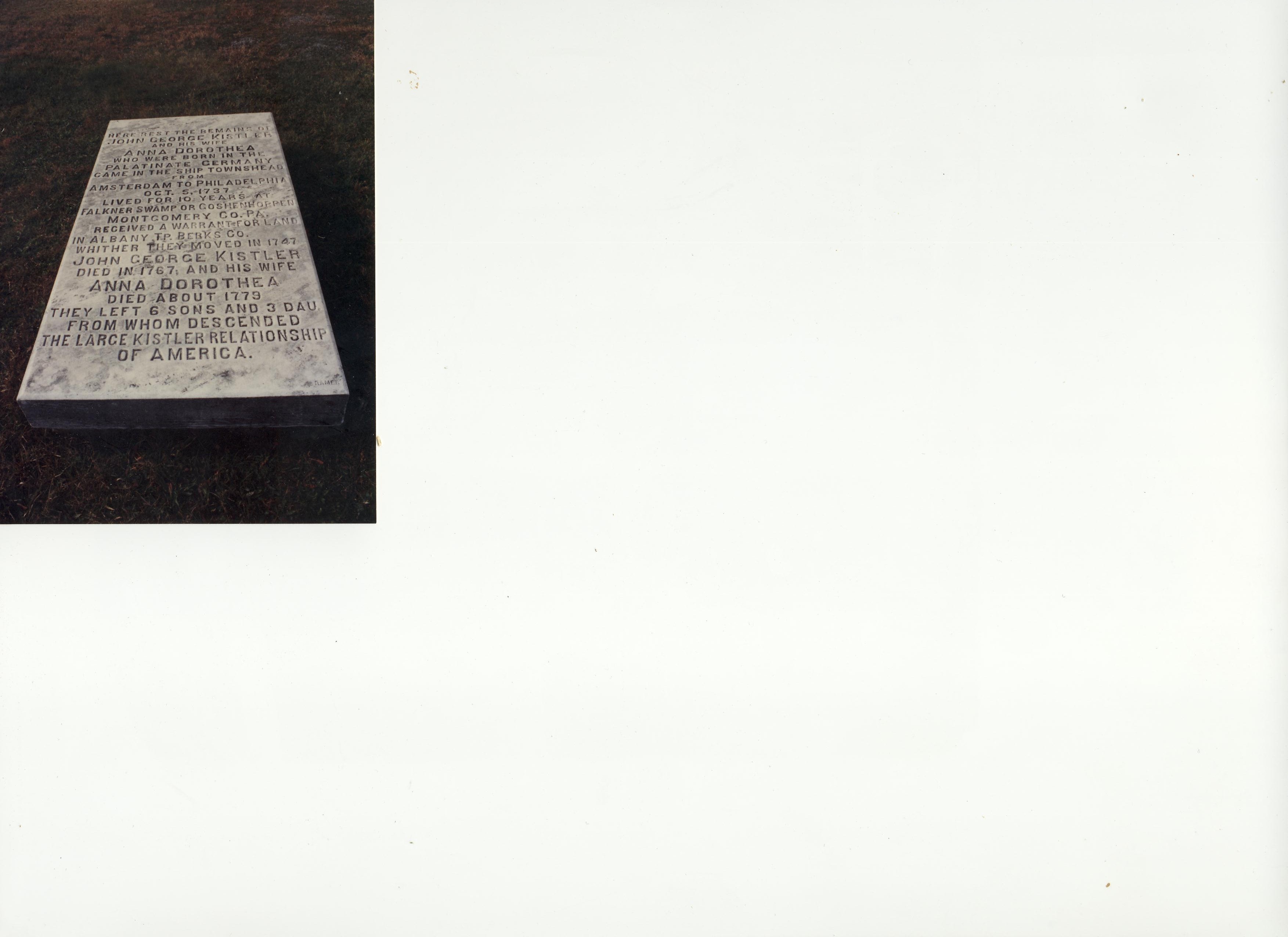 George Kistler grave marker, Stony Run, PA