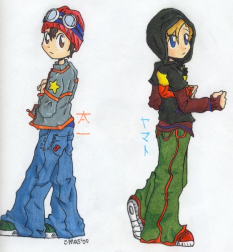 :::faints::: yama, you look so GOOD in street clothes! (yeh, and tai doesn't look half-bad, either!)