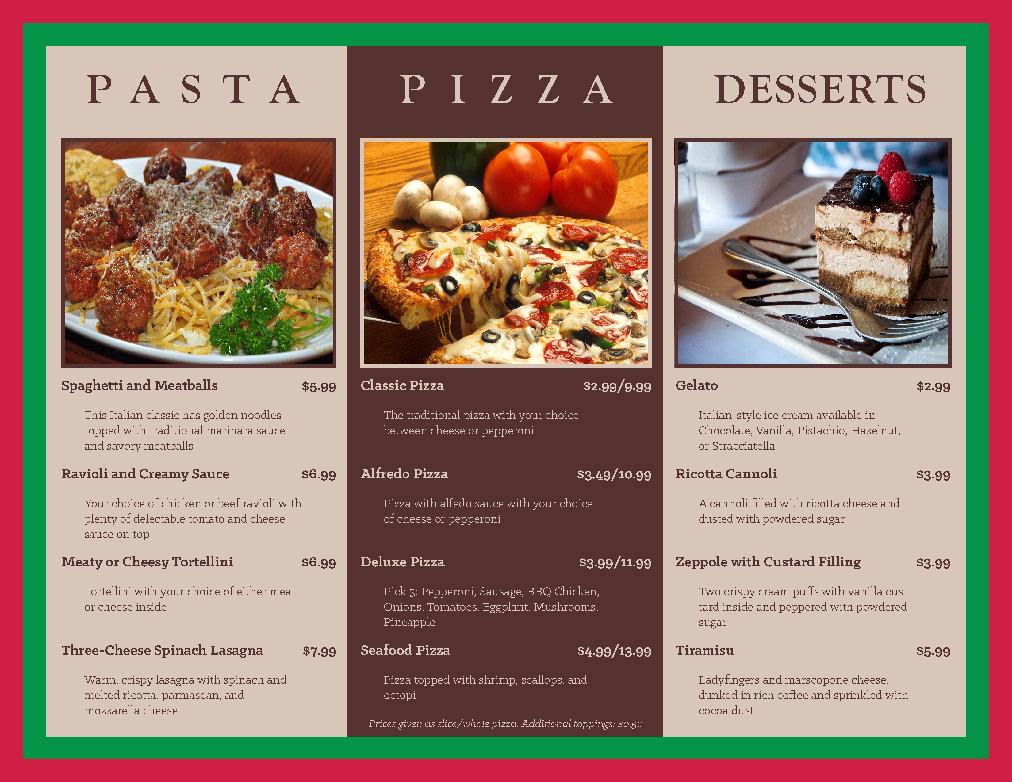 Pasta Amore Brochure (Inside)