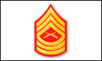 MSGT, 3 Chevrons and 3 Rockers with a red background and 2 rifles crossed in middle.
