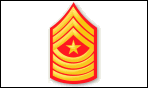 SGTMAJ, 3 Chevrons and 4 Rockers with a red background and a star in middle.
