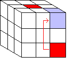 Hold your cube with the block you want to move in the FRB position.
