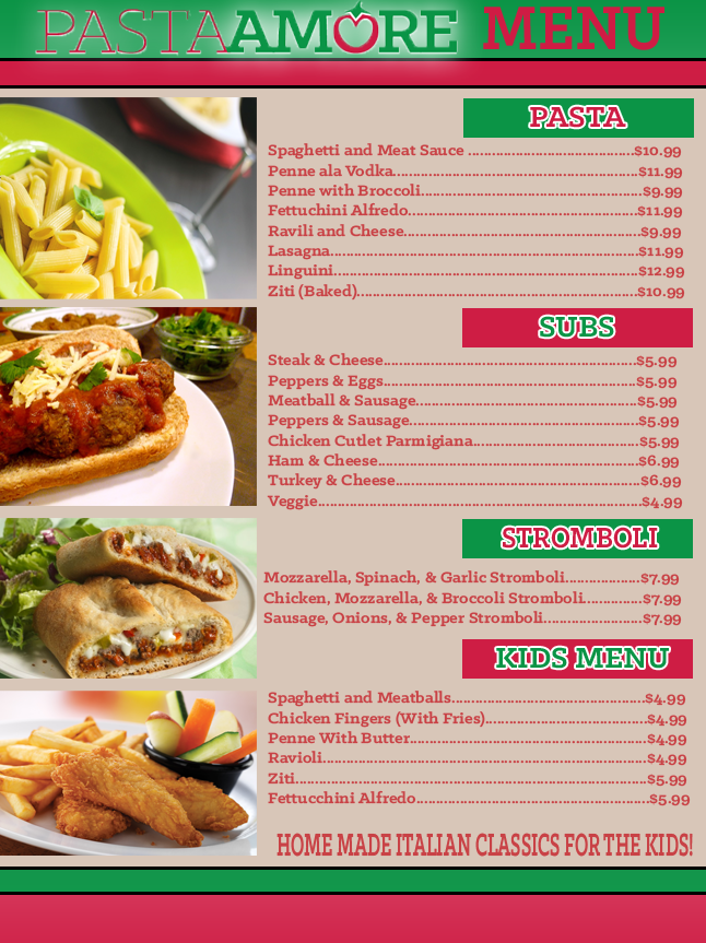 Pasta Amore Menu
