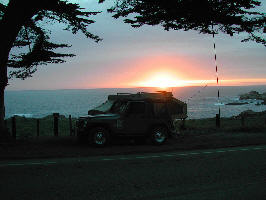 Sunset over tent trailer shack at Rocky Point