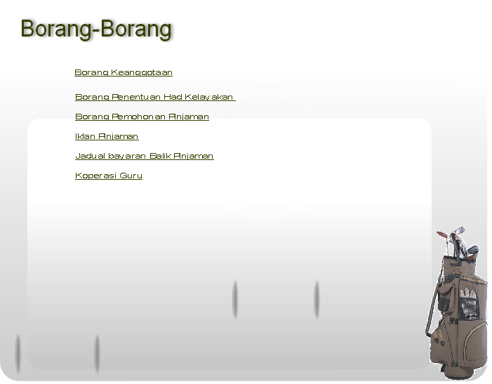 Borang Penentuan Had Kelayakan 

Borang Pemohonan Pinjaman

Iklan Pinjaman

Jadual bayaran Balik Pinjaman

Koperasi Guru
