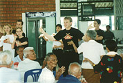 Jonas Anderson with a group of fans