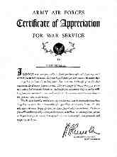 Army Air Forces Certificate of Appreciation for War Service