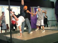 Q, Hyiku and Fworxz in dance routine at the Nation Museum of Aus