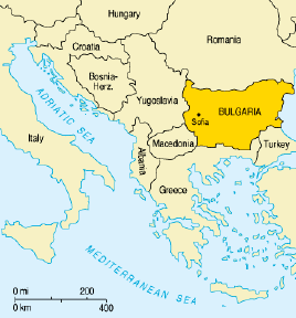 Map of Europe showing the location of Bulgaria