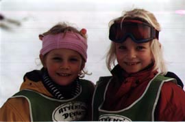 Britt and Marijne learning to ski at les Marmottes in Chatel (F)
