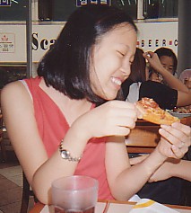 June eating all of our pizza