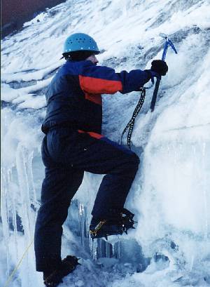 Ice climbing.