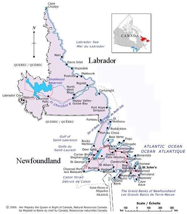 Map of Newfoundland, Canada