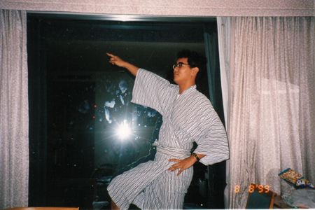 During his trip to japan... Kris learned how to be a male gigol- ahem, Escort Service Specialist. Here we have a picture of him entertaining his clients with his popular dance routine titled 'Saturday Tokyo Boogie Oogie Night'