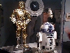 Life sized R2-D2 and C-3P0 droids, standing ready for inspection.