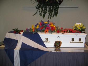 Trudy's casket with Scottish regalia