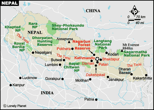 Kaart van Nepal, bron: lonely planet