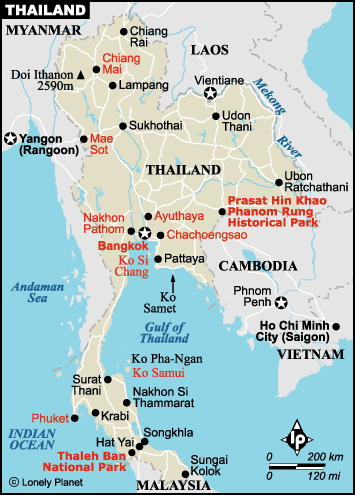Kaart van Thailand, bron: lonely planet