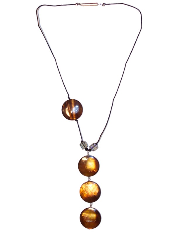 River shell and swarovski crystal with silk thread