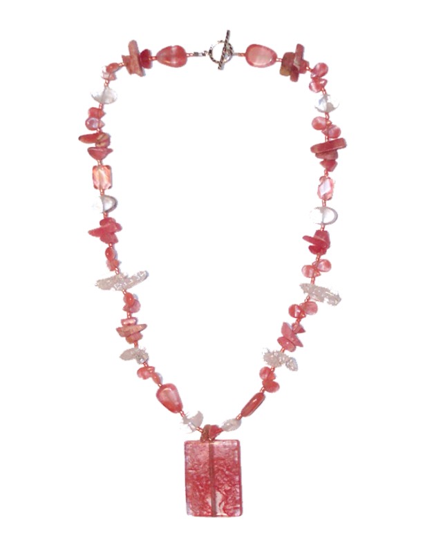Cherry quartz with crystal quartz and rhodonite