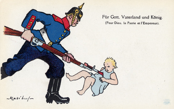 Anti-German propaganda showing soldier bayonneting infant