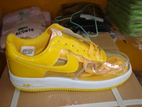 yellow and navy blue air force ones