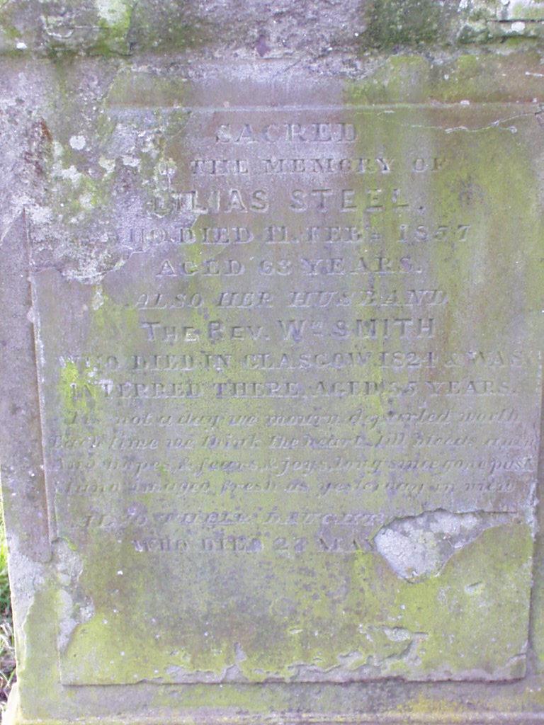 Closeup view of the gravestone of Lilias Steel, Auchterarder.