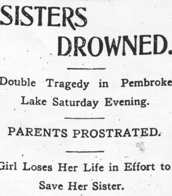 Headline for the newspaper report of the deaths of the two Larkin sisters, 1901.