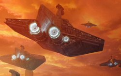 Acclamator transports take off for the Clone Wars