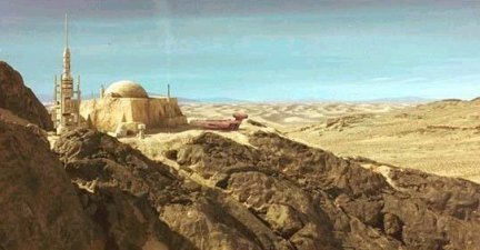 Luke's landspeeder outside Ben's hut