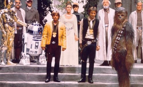 Chewie at the ceremony after the Battle of Yavin