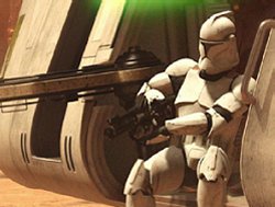 A clonetrooper defends his Jedi charges