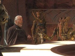 Count Dooku holds a Seperatist conferance on Geonosis