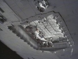 The Tantive IV is caught in a tractor beam and captured by Darth Vader