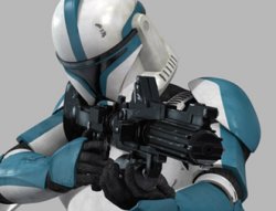 A clone lieutenant with a DC-15 rifle