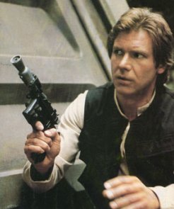 Han Solo with his modified DL-44 on the forest moon of Endor