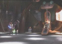 Anakin and Obi-Wan arrive in the secret hangar