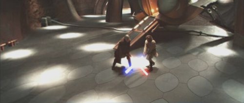 Obi-Wan battles Dooku in the hangar