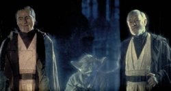 Anakin Skywalker, Yoda and Ben Kenobi appear to Luke Skywalker as spirits