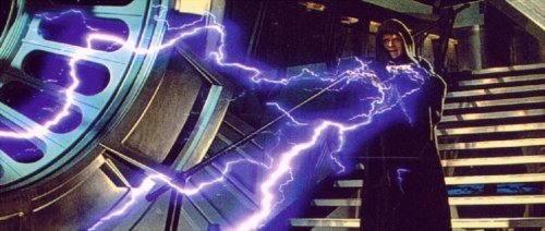 Emperor Palpatine unleashes a torrent of Force lightning