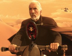 Dooku communicates to his escorts with the speeder's control unit