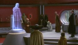 Obi-Wan Kenobi transmits a message to Coruscant