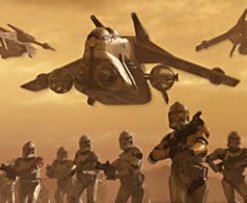 Republic Gunships defended the clonetroopers during battle
