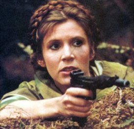 Leia keeps an eye out for Imperial troops on Endor
