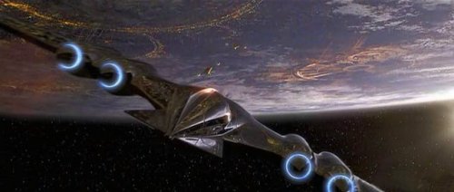 The Naboo Cruiser making its final approach to Coruscant