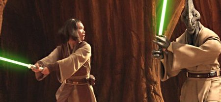 Bultar Swan and Colema Trebor in the Geonosian arena