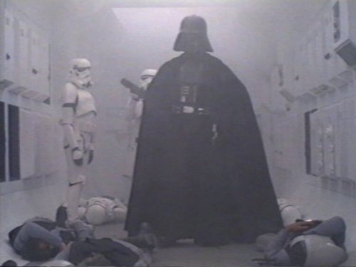 Through the fog of war strides Darth Vader, Dark Lord of the Sith